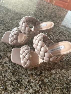 Steve Madden Braided Double-Strap Heels in Nude Blush